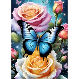 QINRUBB 5D DIY Butterfly Diamond Painting Kits,Round Full Drill Rose Flowers Diamond Art Painting Kits for Adults Beginners, DIY Painting by Numbers Diamond Art Kits for Home Fashion Decor 30x40cm