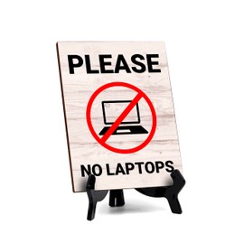 Please No Laptops Table Sign with Acrylic Stand (6x8“) | Cafe/Restaurant Etiquette Decor
