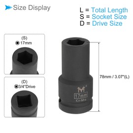 CoCud Deep Impact Socket, 3/4" Drive 17mm Socket, Cr-Mo Steel Hex Wrench Socket - (Applications: for Home Maintenance)