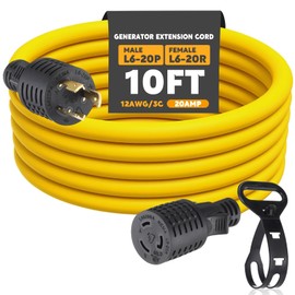 Tellegloww 10ft L6-20 Generator Extension Cord Compatible with NEMA L6-20P Male Plug to L6-20R Female Receptacle 3 Prong 20 Amp Locking Power Cord, STW 12 AWG/3C,250 Volt 5000 Watts, ETL Listed