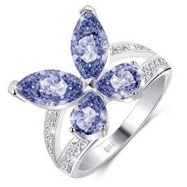 LEXLUNE Birthstone Butterfly Ring For Women, Sterling S925 Silver Ring, Engagement Rings Promise Rings For Her, December Birthstone Blue Tanzanite Ring Size 7