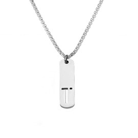 MTINEAPS Gifts for Men Teen, Silver Initial Pendant Necklaces for Men Gifts for Boyfriend Him Teenage Brother Jewelry (T)