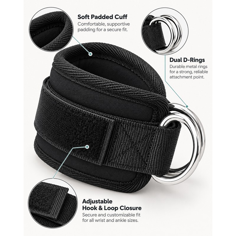 Adjustable Ankle Straps for Cable Machine Workouts – Padded Dual