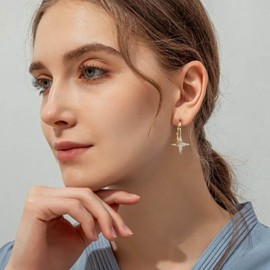 Yienate Punk Cross Star Dangle Drop Earrings Gold Rhinestone North Star Studs Earrings Statement Double Star Dangle Earrings Prom Sparkly Star Earrings Jewelry for Women and Girls