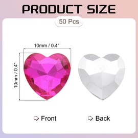 sourcing map 50Pcs Heart Rhinestones, 10mm Pointed Back Heart Glass Rhinestone Gems Crystal for Jewelry Making Costume DIY Crafts, Rose Red
