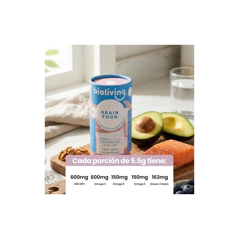 Brain Food Bioliving Suplemento Nootrópicos Naturales Omegas Alfa Gcp Ginseng