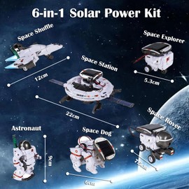 Georgie Porgy Solar Energy Robot Toy STEM Kits for Children Experiment Box Educational Science Sets DIY Kit Space Fleet Gifts for Boys Girls Age 8+ (6-in-1 White)