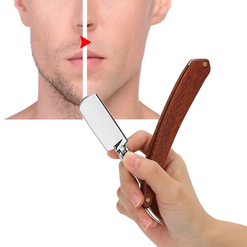 Manual Razor Professional Men Male Wooden Handle Folding Shaver Blade