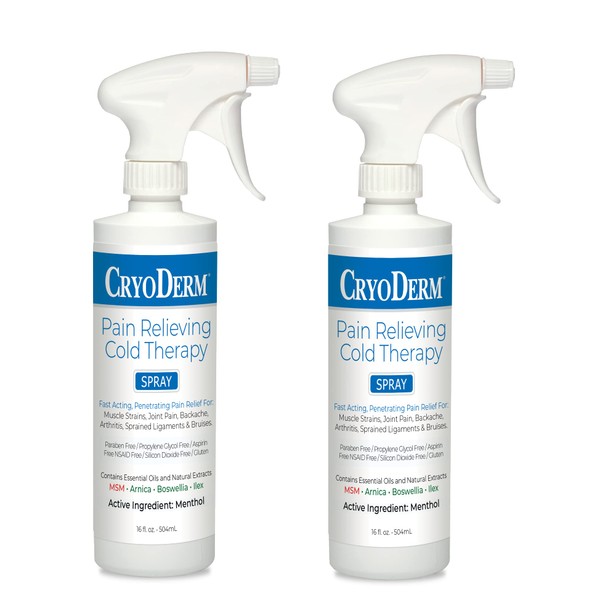 Cryoderm Pain Relieving Cold Spray 16oz Pack of 2-32 Oz Total, White, 2 Pack