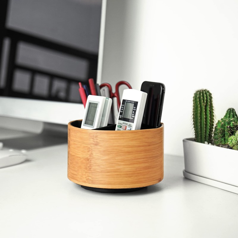 Czzmy Round Leather Art Supply Organizer,Remote Control Holder,360 Degree Spinning,Multi-Functional