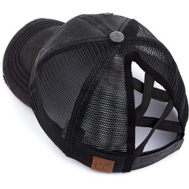 Funky Junque - Gorra de béisbol para mujer con ranura para cola de caballo y estilo envejecido, Beige Mesh - Pink (Distressed), One Size