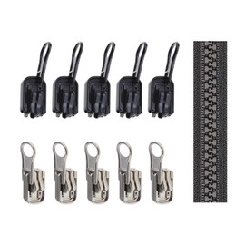 10PCS #5 Zippers Replacement Reversible Pulls Sliders Zips with U-Shape Stop Kit for Outdoor Tents and Double-Sided Clothes (5PCS Black and 5PCS Silver)