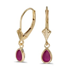 14k Yellow Gold Pear Ruby Bezel Lever-back Earrings