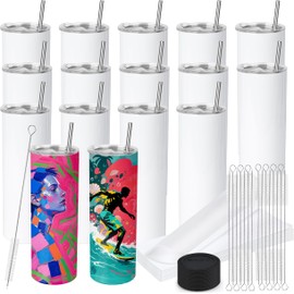 Joyclub 20oz Sublimation Tumblers Bulk 16 Pack Tumblers Blanks Flat Edge Skinny Straight Sublimation Cups With Lids and Straws for Heat Press