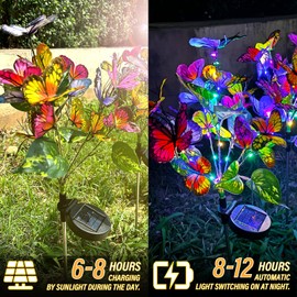 TOTHDATE 2PCS Solar Swaying in Wind Butterfly Lights, Colored Light Butterfly Decorations Lights Solar Garden Flowers Lights IP44 Waterproof for Yard Garden Pathway