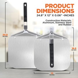 NutriChef Nonstick Pizza Peel - 16" x 12" Aluminum Pizza Paddle w/ Folding Rubber Handle - Oven, Grill, & Dishwasher Safe