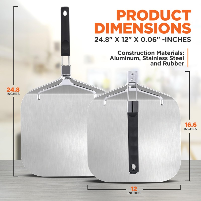 NutriChef Nonstick Pizza Peel - 16" x 12" Aluminum Pizza