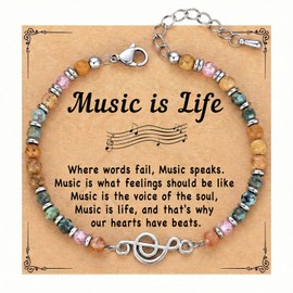 Wisedawn Music Gifts for Women, Healing Natural Stone Beaded Bracelet, Gift for Music Lovers/Teacher/Musicians/Guitar Players/Singers/Marching Band/Choir