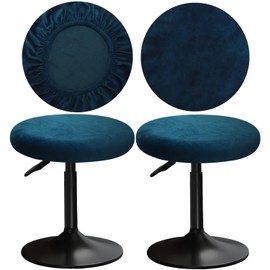 YINGAYOU Round Velvet Stool Cover 12-16 inch Bar Stool Seat Covers Round, Wellvery Well Made with Strong Elastic and are Rich Color That Doesn’t Fade, Soft and Comfortable (2, Peacock Blue)