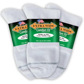 Extra Wide Comfort Fit Athletic Quarter Socks (Pack of 3) Fits Up to a 6E Width, Made in USA (Large, White)