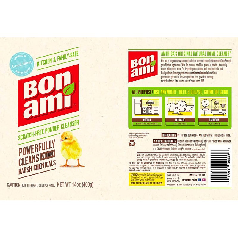 Bon Ami Polishing Cleanser Powder, 14 Ounces, Sold as 5