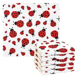 Nesatuwa Ladybug Kitchen Towels and Dishcloths Set Absorbent Reusable 6 Pack Fast Drying Dish Rags for Cleaning Soft Polyester Hand Towels for Kitchen,Tea Towels 11 x 11 Inches