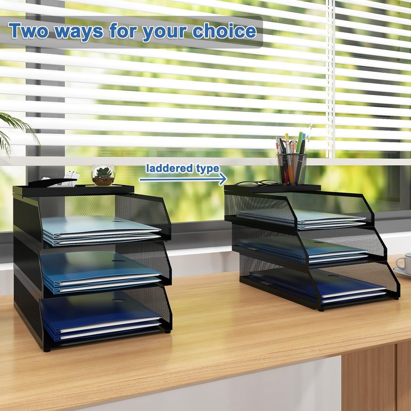 Natwind 3-Tier Desk Organizer,Desk Accessories, Stackable Paper Tray, Metal Mesh