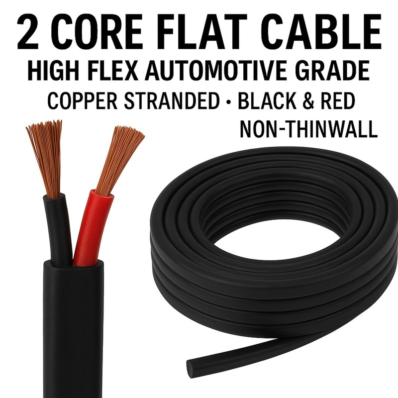Non-Thinwall Automotive Flat Twin 2 Core Cable 0.65mm², 5.75A, 12V/24V