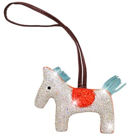 Horse Keychain, Rhinestone Keychain, Purse Charms, Bling Keyring, Rhinestone Bag Charm, Animal PU Leather, Pony, Orange Blue, One Size