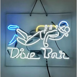 Dive Bar Diver Neon Sign Real Glass For Beer Bar Man Cave Dive Pub Beach Room Wall Window Decor Neon Light 19x15