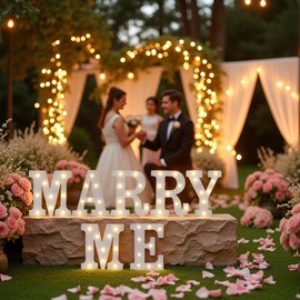 TEHIBIEN Marry Me Light Up Letters, LED Marry Me Sign for Proposal Decorations, Battery Powered Letter Lights for Proposal Engagement Wedding Decor