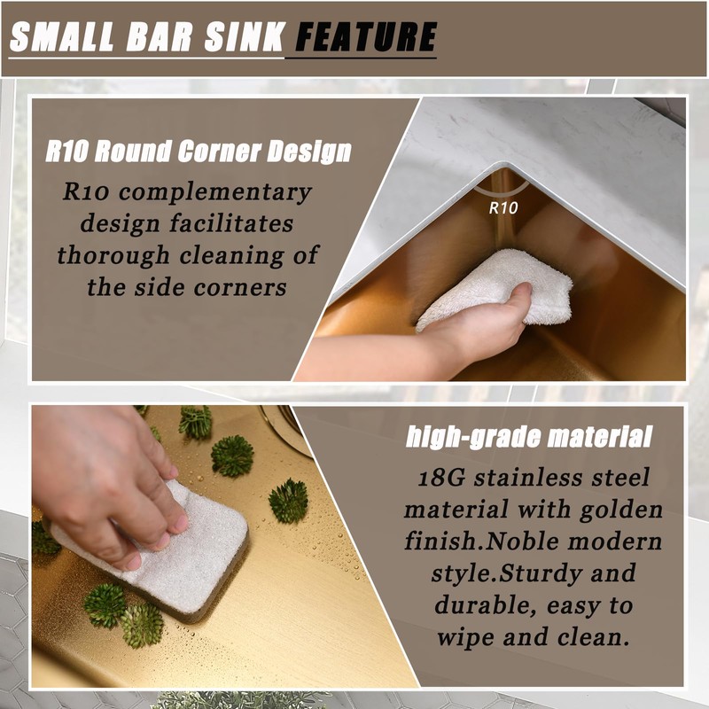 WMXQX 15 Inch Gold Undermount Bar Sink, 15x15 Bar Sink