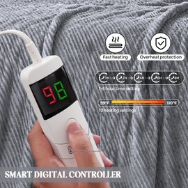 Kosydown Basic Heated Electric Blanket Full Size 72"x84" Heating Thow Blanket Soft Warm Thick Bed Blanket for Cold Winter 5-Position Timer &7 Heating Setting Home Office Use & Washable