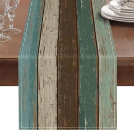 Abstract Teal Brown Modern Art Burlap Table Runners for Table Dresser Runner Farmhouse Style for Dinner Party Holidays Home Decoration