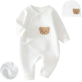 Newborn Boy Girl Baby Bodysuits Clothes, 100% Cotton Newborn Grows Onesies Soft Infant Sleepsuit, Thickened Warm Unisex Baby Outfit Babygrows with Hat for Boys Girls Autumn Winter Spring Clothes 1-3 M