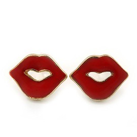 13mm W/Small Red Enamel Lips Stud Earrings/Gold Plating/Children's/Teen's/Kid's