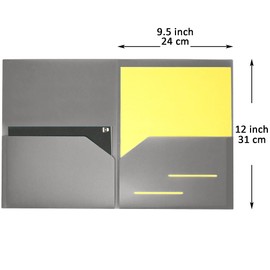 Youngever 6 Pack Heavy Duty Plastic Two Pocket Folders, Heavy Duty Plastic 2 Pocket Folder (Grey)