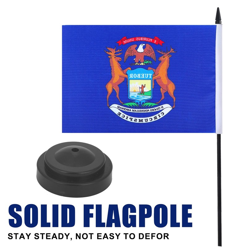 JBSJBS USA Michigan Desk Flag 12" Solid Pole Deluxe Set