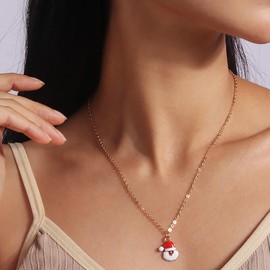 Cimenexe Vintage Enamelled Santa Claus Necklace Red Santa Pendant Necklace Long Christmas Collar Necklace Santa Claus Necklace Xmas Necklace Jewellery for Women and Girls, Zinc, No Gemstone