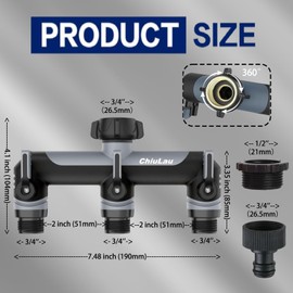 ChiuLau 3 Way Garden Hose Splitter, 3/4" Outdoor Faucet Splitter and Tap Connector, Garden Tap Adapter Hose Connector, Extended Handle Individual On/Off, for Outdoor Gardening(Gray)