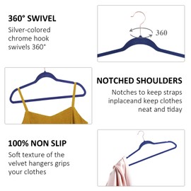 VECELO Premium Velvet Clothes Hangers Suit Heavy Duty (100 Pack)-Non Slip & Space-Saving with 12 Finger Clips & 2Tie Rack Excellent for Men and Women,Blue