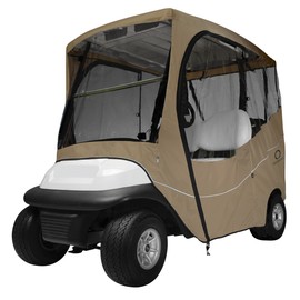 Classic Accessories Fairway Short Roof 2-Person Travel Golf Cart Enclosure, Light Khaki with Clear Windows