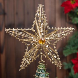 Suixing Christmas Tree Topper 9 INCH Wire Five-Pointed Star Treetop Party Supplies Xmas Decor Home Hotel Office Gold