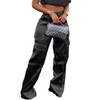 Seltaon Womens Black Satin Cargo Pants High Waisted Wide Leg