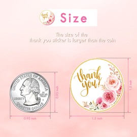 Heyfibro 500 PCS Thank You Sticker Roll, 1.5" Thank You Stickers Labels for Small Business, Baking Packaging, Round Sticker Tags for Gift Cards, Envelopes Seals, Wedding(Rose 1)