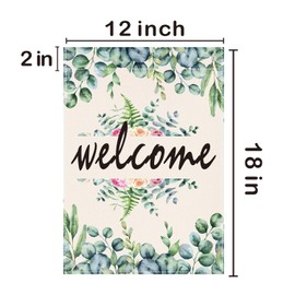 Spring Garden Flag，Seasonal Welcome Yard Outdoor Flag Spring Summer Floral Welcome Garden Flag Double Sided Burlap 12 x 18 Inch Eucalyptus Seasonal Outdoor Flag