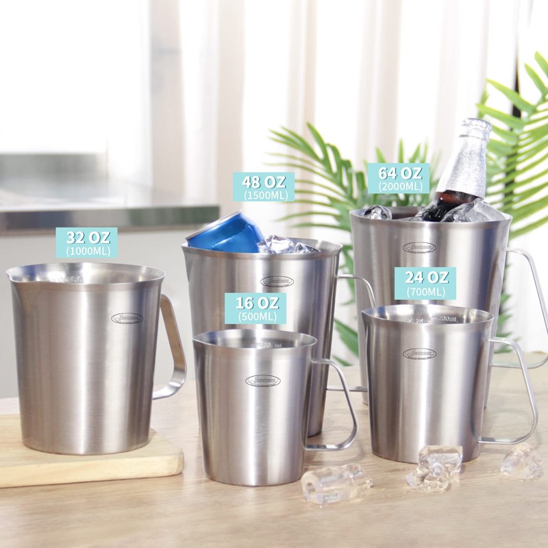 Newness Stainless Steel Measuring Jug with Handle – 3 Measuring