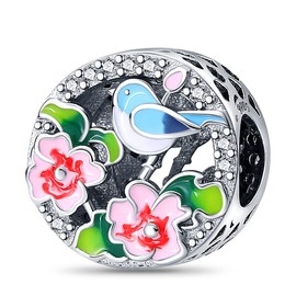 Pandach Best Gift for Mom Silver Women Bead Charms Magnolia Bloom Pale Cerise Enamel Beads for Women Bracelet