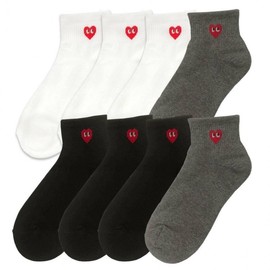 Korean Petit Heart 8-Pair Women's Cotton Crew Socks Set 103-2 Charcoal 8 Pairs