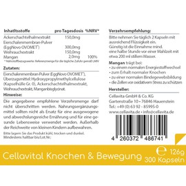 Cellavita l Bone & Movement (EAW) Eggshell Membrane | Field Horsetail Extract | Frankincense Extract - 500 Capsules in Storage Bag